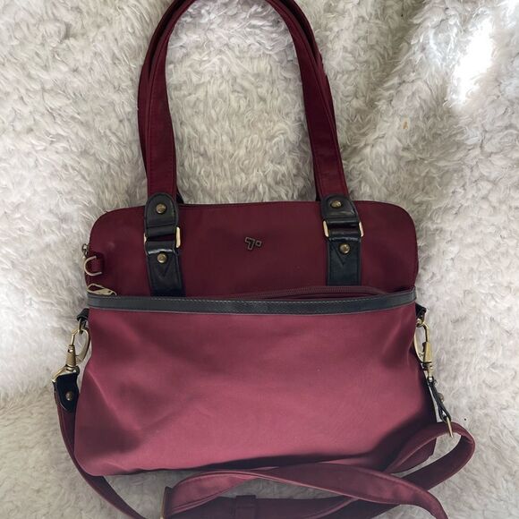 Travelon Anti-Theft Tailored Burgundy Nylon Satchel removable shoulder strap - Picture 2 of 13